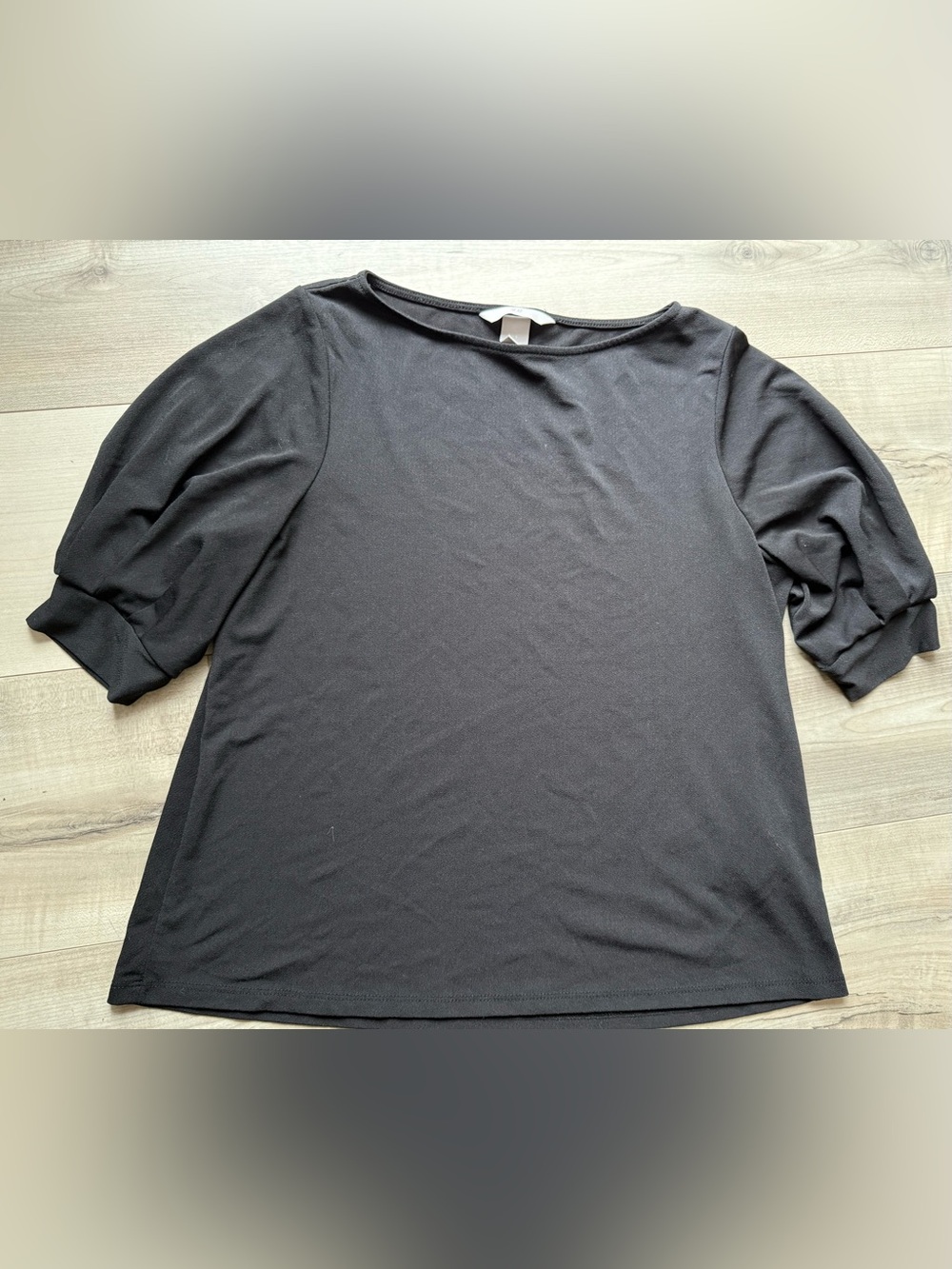 H&M Black Short Sleeve Blouse with Ruched Cuffs